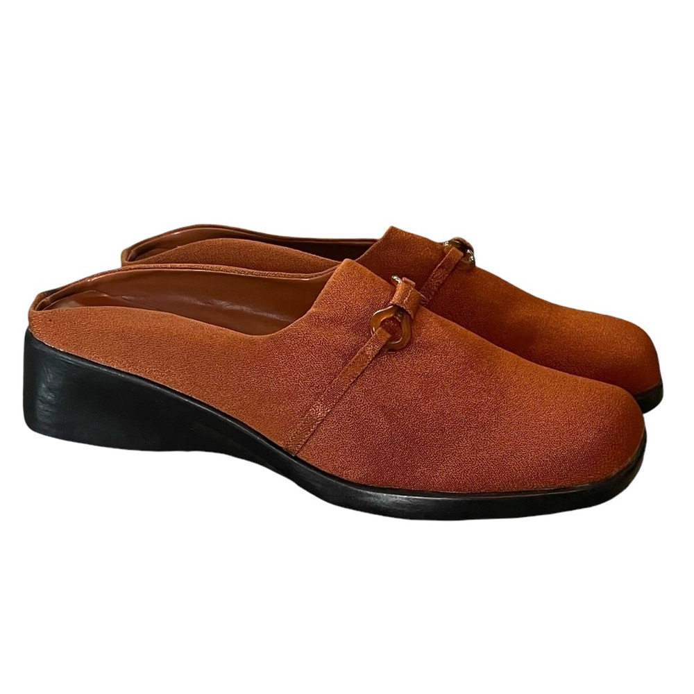 CERVELLE 9W wedge slides cognac fabric slip on buckle business casual wide width
